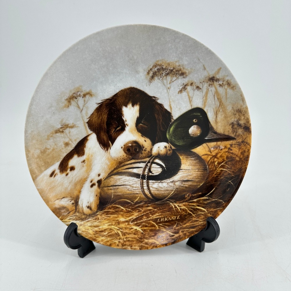 Edwin M Knowles 1987 Dog Tired Springer Spaniel Collector Plate Mallard Hunting